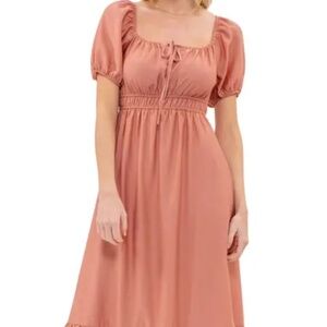 Summer Women's Short Double Ruffle Sleeves Midi Dress in Dusty Apricot.